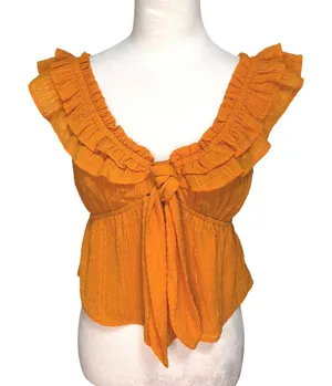 Cloud Ten Ruffle‎ Babydoll Top Women S Orange Boho Peplum Y2K Festival Cottage Romantic thumbnail 1