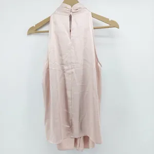 NWT Zara Light Pink Satin Like Front Knotted High Neck Sleeveless Blouse Size L thumbnail 2
