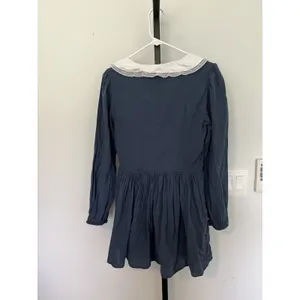 Zara Bib Oversized Collar Blue Mini Dress Cottage Core Preppy Size Medium thumbnail 9