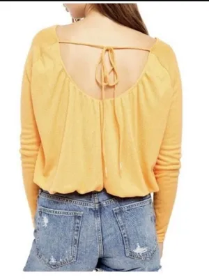 Free People Women's Bondi Thermal Top MEDIUM Malibu Orange Boho Cropped Tie Back thumbnail 2