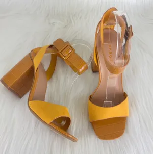 Bamboo Yellow Milestone Croc Accent Ankle Strap Chunky Block Heel Sandals Size 10 thumbnail 7