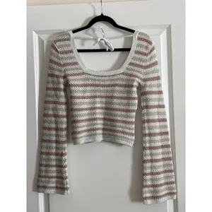 Hollister Crochet Knit Striped Knit Bell‎ Sleeve Square Neck Crop Sweater Small thumbnail 6