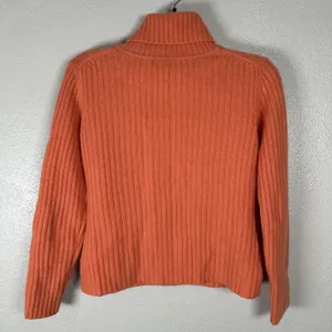 Asha Cashmere Turtleneck Sweater Womens‎ Small Sherbert Orange Ribbed Classic thumbnail 2