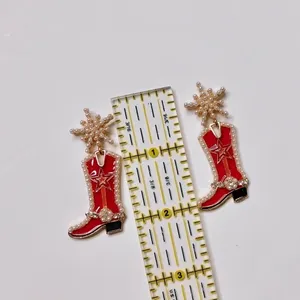NEW! Red Cowgirl Boots Pearl Embellished Rhinestone Western Bling Glam Earrings thumbnail 3