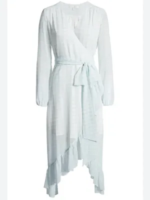 WAYF Blue White Gingham Wrap Ruffle Hi Low Midi Dress NWT M Cottagecore thumbnail 3