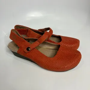 OTBT Springfield wedge sling back clog orange textured‎ leather women's size 8.5 thumbnail 3