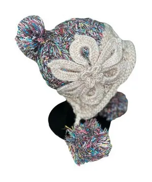 Cute Winter Beanie Pom Pom Tie Used Womens One Size thumbnail 1