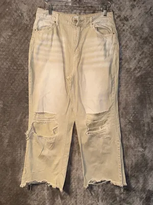 Zenana High Rise Distressed Straight Jeans Sand Beige thumbnail 3