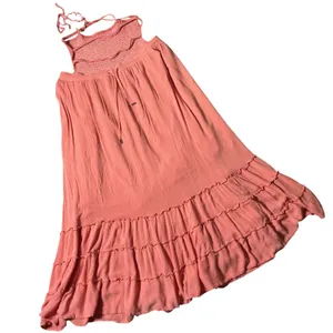 Lillusory Pink Cottagecore Smocked Halter Maxi Dress Tiered‎ Ruffle Boho Dress S thumbnail 2
