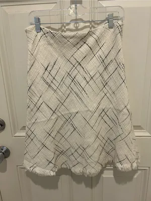 Zara White Tweed A-Line Skirt with Black Windowpane thumbnail 2