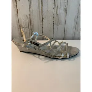 Nina Bibiana Wedge Sandals Womens 7.5 Silver Glitter thumbnail 3