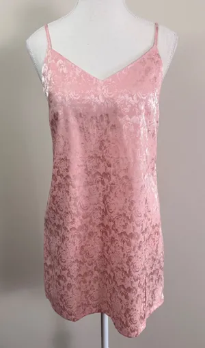 Garage Blush Pink Floral Satin Jacquard Slip Dress Mini V-Neck Adjustable Straps thumbnail 1