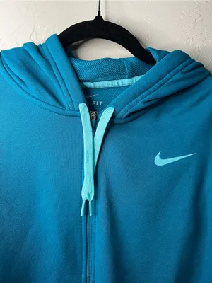 Nike Essentials Teal Blue Full Zip Hooded Athletic Sweatshirt Hoodie thumbnail 3