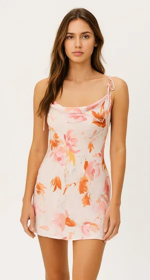 ZARA Safia Satin Floral Mini Dress Pink X-Small‎ thumbnail 1