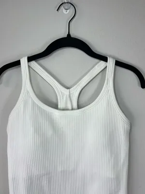 Lululemon Ebb to Street Tank Top White Ribbed Built In Bra Racerback Athletic 8 thumbnail 3