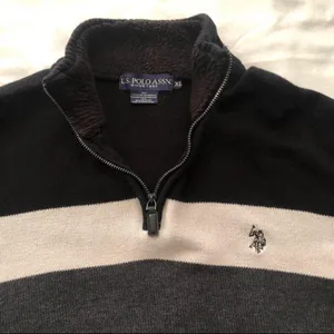 Preppy Minimalist Rugby Striped Country Club Quarter 1/4 Zip Sweater Shirt Top Long Sleeve Minimalist Knit Black White Men XL - measurement in pics thumbnail 2
