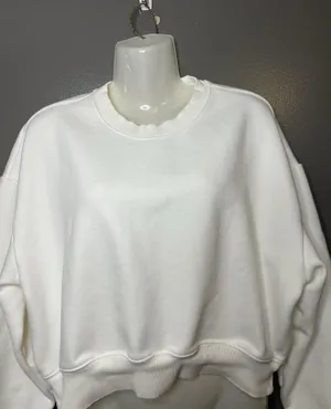 Athleta Sweatshirt Womens Medium White Fleece Crewneck Pullover Relaxed Fit thumbnail 1