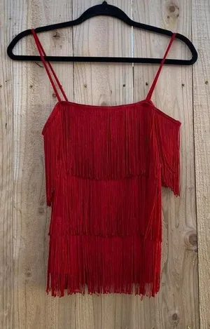 Red‎ layered tassel shirt size medium, preowned great condition thumbnail 1