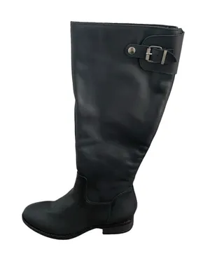 Steve Madden Edie Knee High Riding Boot Black Size 9.5 Moto Metallic Leather thumbnail 1