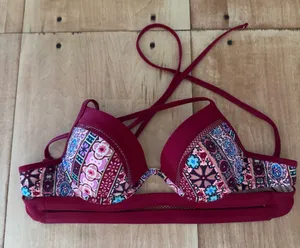 Shade & Shore Boho Geometric Push‎ Up Bikini Top 34B Underwire Strappy Back thumbnail 1