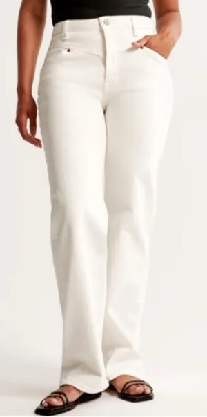 ABERCROMBIE & FITCH The 90’s Relaxed Ivory Off White High Rise Curve Jeans thumbnail 1