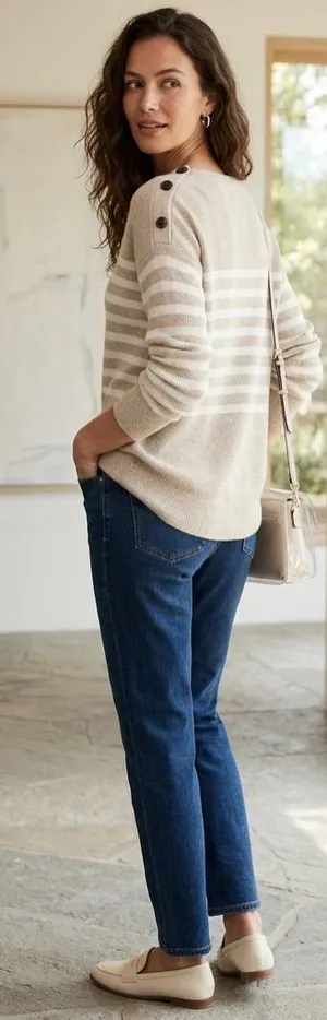 GAP Striped Button-Shoulder Sweater, Size Small thumbnail 1