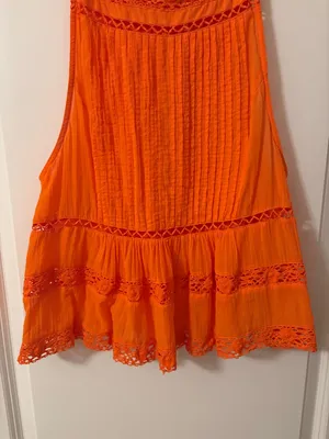 Free People Bright Orange Crochet-Trim Swing Cami thumbnail 4