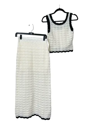 Commense Crochet Knit Crop Top Midi Skirt Set White Black Small NWT thumbnail 4