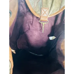 Vintage 1980s/90s Brown Leather Patchwork Clip Front Drawstring Backpack Bag thumbnail 14