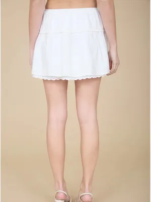 NEW White Eyelet Lace Trim Tie Waist Mini Skirt – Small thumbnail 2