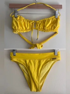 NWOT Blackbough Yellow Bikini Set | Scrunch Bandeau Top S & High Cut Bottom M thumbnail 2