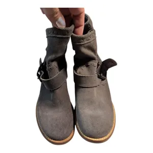 Musse & Cloud Gray Suede Double Buckle Pull On Engineer Biker Moto Boots Sz 6 thumbnail 3