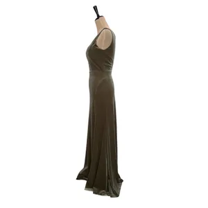 Jenny Yoo Collection Olive Green Velvet One Shoulder Maxi Gown Dress Size 4 thumbnail 2