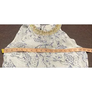 120% Lino Linen Beaded Halter Maxi Dress Floral White Blue EU 38 US 6 Coastal thumbnail 7