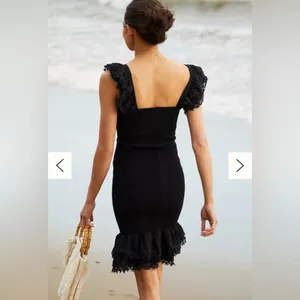 NWT Peixoto Belle Black Smocked Lace Mini Dress Anthropologie M thumbnail 11