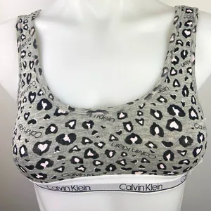 NEW Calvin Klein Gray Leopard Cheetah Animal Print Waistband Sports Bra Top Sz M thumbnail 4