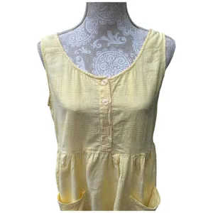 Vtg SITA Butter Yellow Sundress M Cotton Cottage Cabin Boho Plaid Texture Pocket thumbnail 6