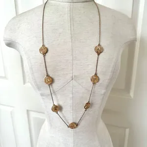 Gold tone yellow circle long chain necklace thumbnail 2