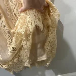 MEROKEETY Beige Nude Lace‎ Floral Maxi Dress Sz M Sheer Boho Romantic Fairy NWT thumbnail 7