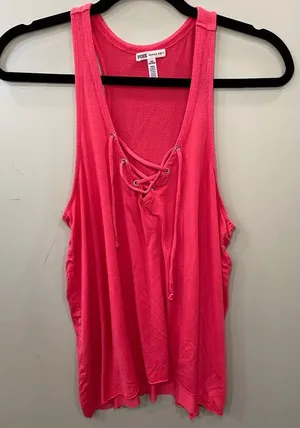 PINK Victoria's Secret Coral Lace-Up Tank Top thumbnail 1