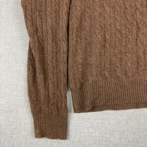 Tweeds Sweater Womens Large Brown V Neck Cable-Knit 100% Cashmere Pullover thumbnail 9