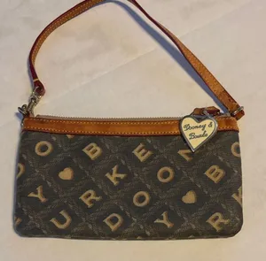 Dooney& Bourke Signature Coated Wristlet Clutch Tan And Light Black Cream Color thumbnail 1