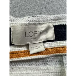 Loft Womens 12 (32/22)‎ Pencil Skirt Striped Blue Pink Textured Twill Split Hems thumbnail 4