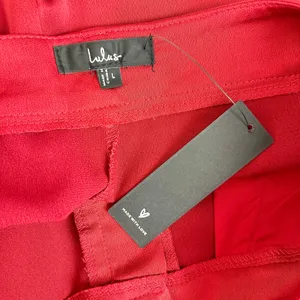 Lulus Modern Approach Red Satin Wide-Leg Pants High Rise Festive Large NWT thumbnail 9