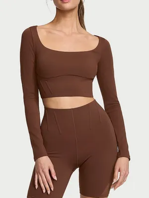 Victoria’s Secret Brown Padded Long Sleeve Cropped Workout Top thumbnail 1