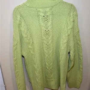 Vero Moda Lime Green Cable Knit Mock Neck Sweater Pointelle Pullover Women Large thumbnail 4
