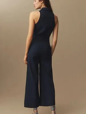 Maeve by Anthropologie Navy Halter Button-Front Sleeveless Jumpsuit - Size - 12 thumbnail 4