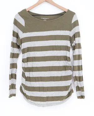Liz Lange Maternity Top Women M Striped Green Gray Ruched Long Sleeve Excellent thumbnail 1