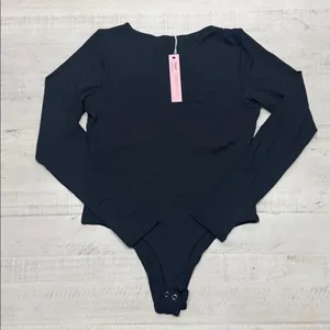 QINSEN Women's Sexy Square Neck Bodysuit Long Sleeve Double Lined Shirt Top thumbnail 8