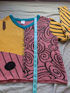 Nightmare Before Christmas Sally Cropped Knit Sweater Medium Blue/Yellow thumbnail 5